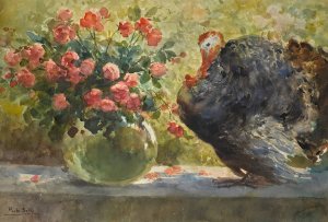 Garden terrace with turkey by Paolo Sala Oil Painting