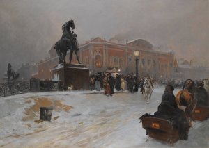 The Anichkov Bridge On Nevsky Prospekt At Dusk by Paolo Sala Oil Painting