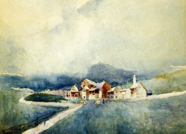 Village in the Valley by Paolo Sala - Hand-Painted Oil Painting Reproduction