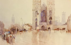 Westminster Abbey with the Houses of Parliament and Big Ben in the Distance by Paolo Sala Oil Painting