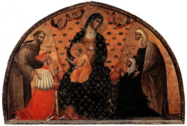 Doge Francesco Dandolo and his Wife Presented to the Madonna by Paolo Veneziano - Hand-Painted Oil Painting Reproduction