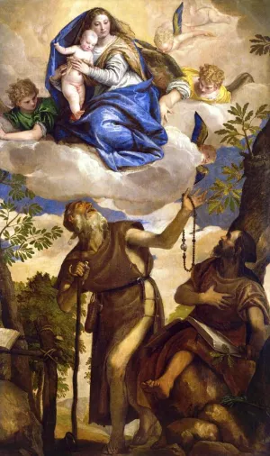 The Virgin and Child with Angels Appearing to Saints Anthony Abbot and Paul, the Hermit painting by Paolo Veronese