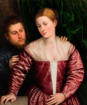Double Portrait of a Venetian Woman and her Cavalier by Paris Bordone Oil Painting