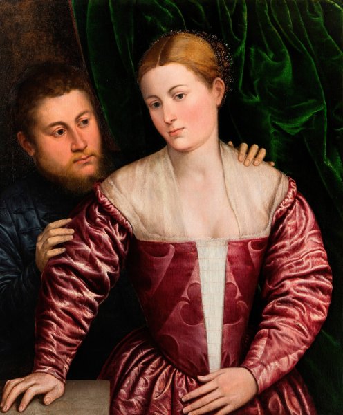 Double Portrait of a Venetian Woman and her Cavalier  by Paris Bordone - Hand-Painted Oil Painting Reproduction