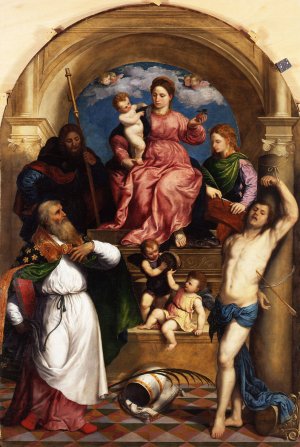 Madonna with Child Enthroned and Saints by Paris Bordone Oil Painting