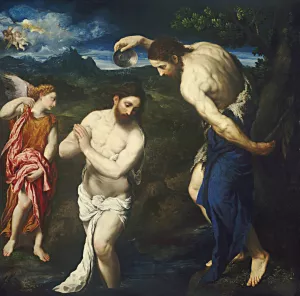 The Baptism of Christ by Paris Bordone Oil Painting