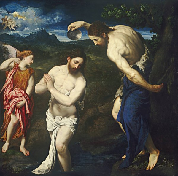 The Baptism of Christ  by Paris Bordone - Hand-Painted Oil Painting Reproduction