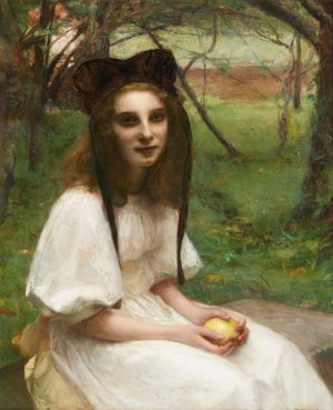 A portrait of a girl in a white dress by Pascal-Adolphe-Jean Dagnan-Bouveret Oil Painting