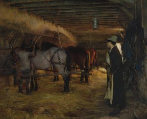 A stable by Pascal-Adolphe-Jean Dagnan-Bouveret Oil Painting