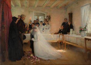 Blessing of the Young Couple Before Marriage by Pascal-Adolphe-Jean Dagnan-Bouveret Oil Painting