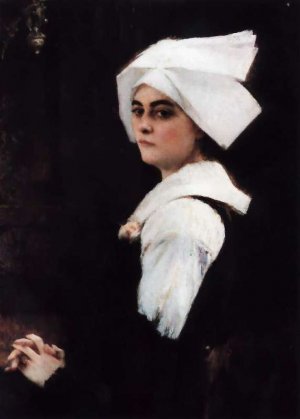 Portrait of a Brittany Girl Oil painting by Pascal-Adolphe-Jean Dagnan-Bouveret