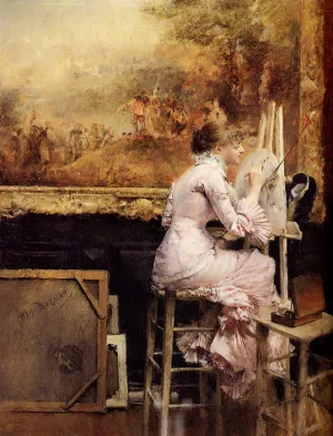 Young Watercolourist In The Louvre by Pascal-Adolphe-Jean Dagnan-Bouveret - Oil Painting Reproduction