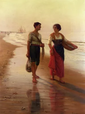 A Walk on the Beach Oil painting by Pasquale Celommi