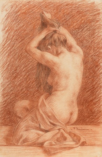 Female Figure Dressing Hair by Paul Albert Baudouin - Hand-Painted Oil Painting Reproduction