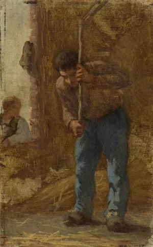 Histoire du ble; Le Battage by Paul Albert Baudouin Oil Painting