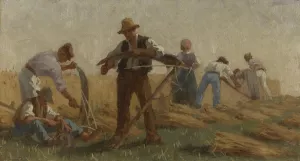 Histoire du ble; Moissonneurs aiguisant leurs faux by Paul Albert Baudouin Oil Painting
