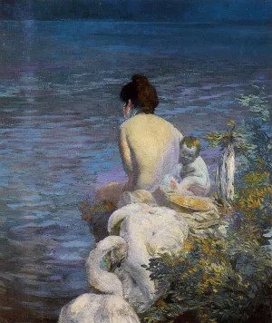 Bather with Child and Swan by the Sea painting by Paul Albert Besnard