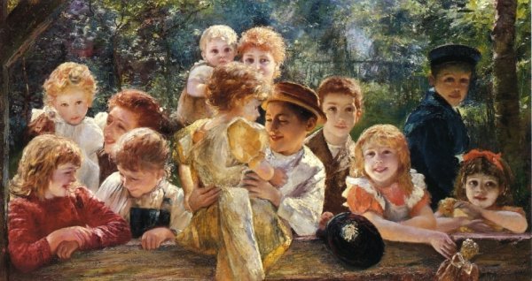 Happy Children by Paul Barthel - Hand-Painted Oil Painting Reproduction