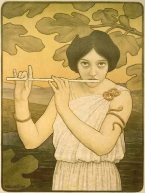 La Joyeuse de Flute by Paul Berthon Oil Painting
