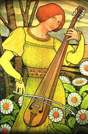 Woman Playing Cello by Paul Berthon Oil Painting