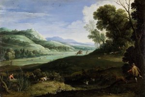 Landscape with Hunters by Paul Bril Oil Painting