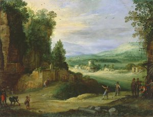 Landscape with Men Playing 'Mail a la Chicane' by Paul Bril Oil Painting