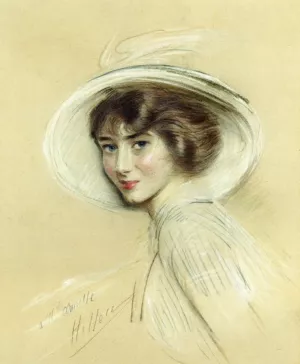 A Portrait of Annette, Wearing a White Hat by Paul Cesar Helleu Oil Painting