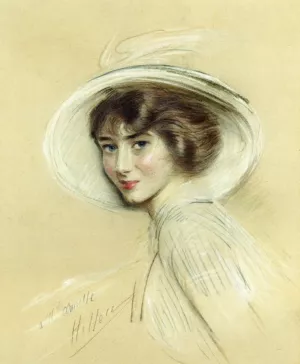 A Portrait of Annette, Wearing a White Hat Oil painting by Paul Cesar Helleu