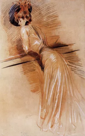 Elegant Woman at the Rail by Paul Cesar Helleu - Oil Painting Reproduction