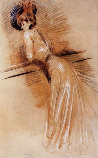 Main Product Photo of Elegant Woman at the Rail Painting by Paul Cesar Helleu