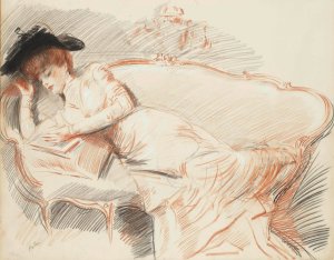 Elegante lisant sur un canape by Paul Cesar Helleu Oil Painting
