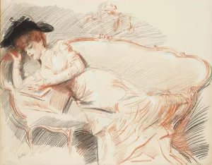 Elegante lisant sur un canape by Paul Cesar Helleu Oil Painting