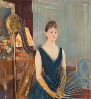 Harpiste assise a l'eventail by Paul Cesar Helleu Oil Painting