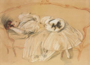 Jeune femme au divan by Paul Cesar Helleu Oil Painting