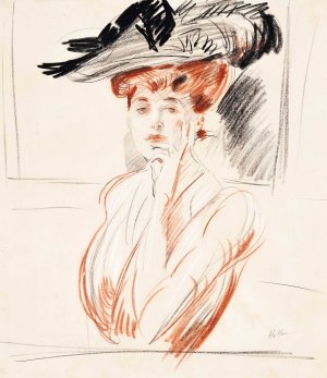 La dame au chapeau aux plumes by Paul Cesar Helleu Oil Painting