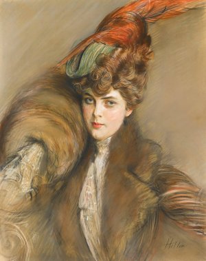 Lady In A Feather Hat by Paul Cesar Helleu Oil Painting