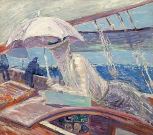 Madame Helleu aboard the yacht 'Bird' by Paul Cesar Helleu Oil Painting