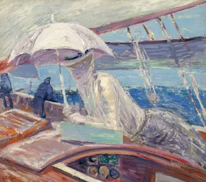 Madame Helleu aboard the yacht 'Bird' by Paul Cesar Helleu Oil Painting
