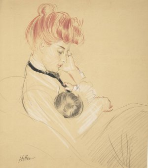 Madame Helleu Cradling Paulette in Her Arms by Paul Cesar Helleu Oil Painting