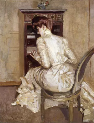Madame Paul Helleu Seated at Her Secretaire, Seen from the Back Oil painting by Paul Cesar Helleu