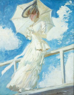 Portrait Of Mrs Helleu With An Umbrella by Paul Cesar Helleu Oil Painting