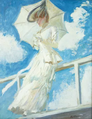 Portrait Of Mrs Helleu With An Umbrella by Paul Cesar Helleu Oil Painting