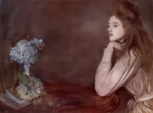 The Lioness with Blue Hydrangeas by Paul Cesar Helleu - Oil Painting Reproduction