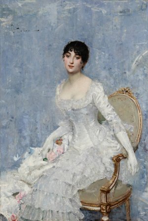Young Lady in White by Paul Cesar Helleu Oil Painting