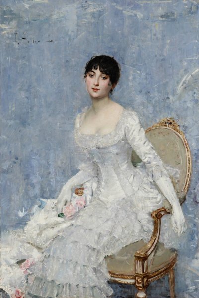 Main Product Photo of Young Lady in White  Painting by Paul Cesar Helleu