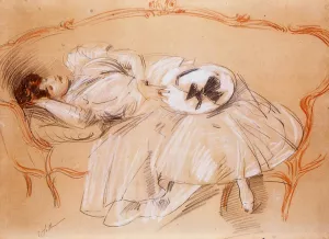 Young Woman on a Divan by Paul Cesar Helleu - Oil Painting Reproduction