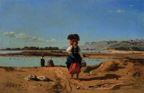 Main Product Photo of Laundresses by the Durance Painting by Paul-Camille Guigou