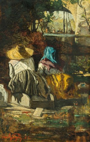 Two washerwomen by Paul-Camille Guigou Oil Painting