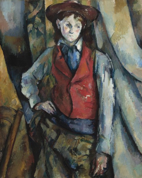 Boy in a Red Waistcoat  by Paul Cezanne - Hand-Painted Oil Painting Reproduction