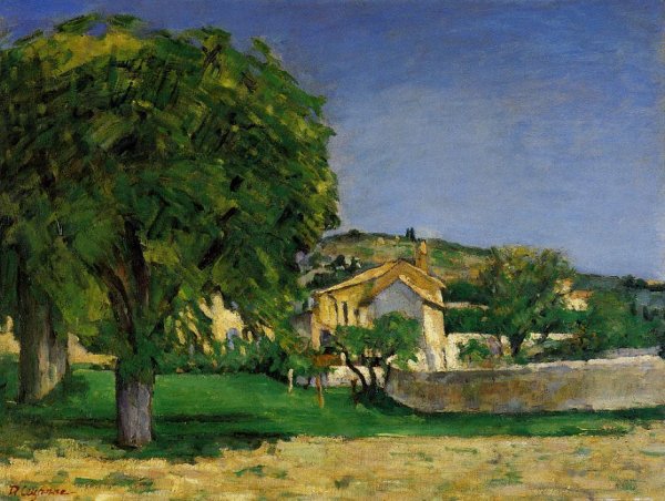 Main Product Photo of Chestnut Trees and Farmstead of Jas de Bouffin Painting by Paul Cezanne